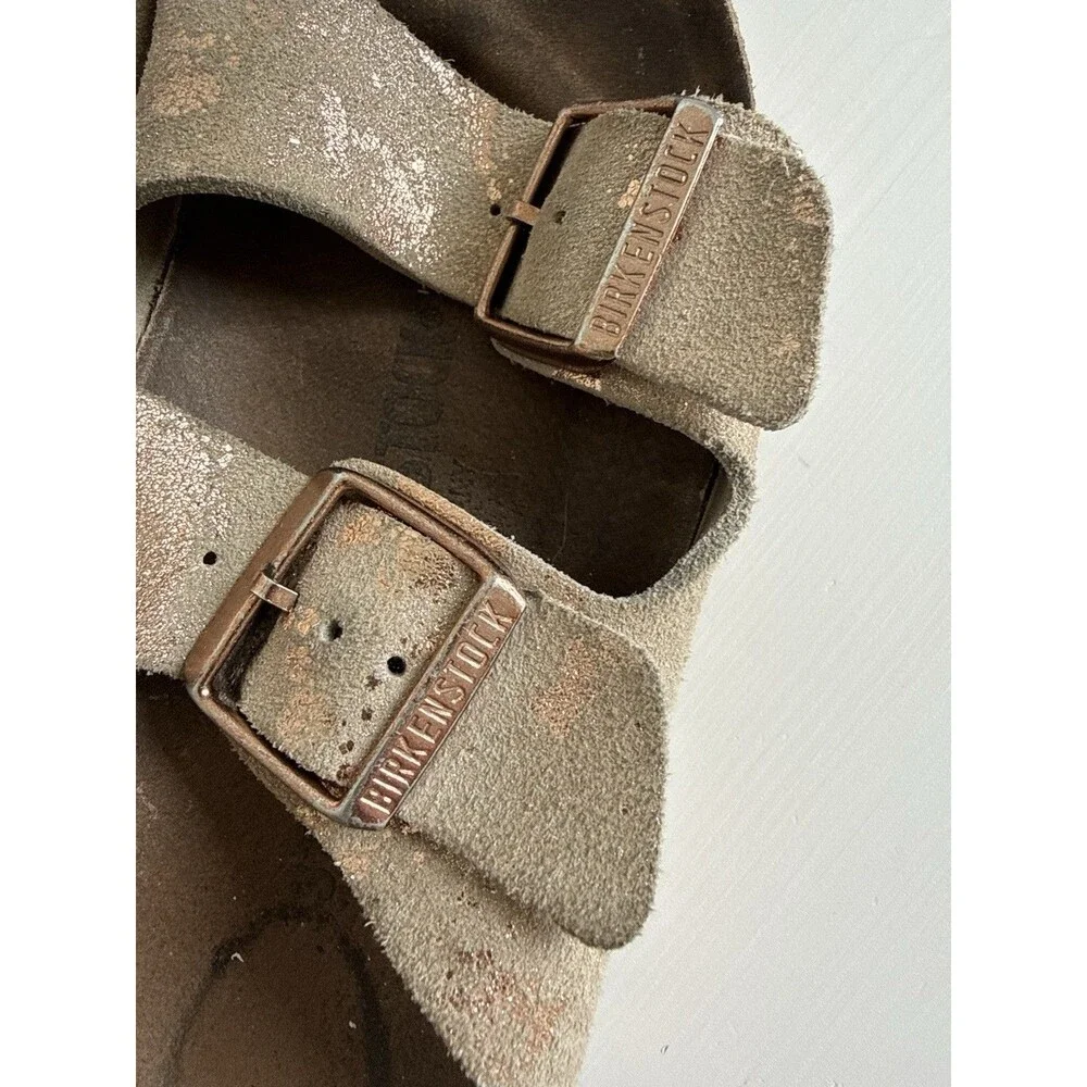 ✿ Birkenstock Arizona Metallic Taupe Suede Sandals EU 37 US 6.5 Women Shoes EU
